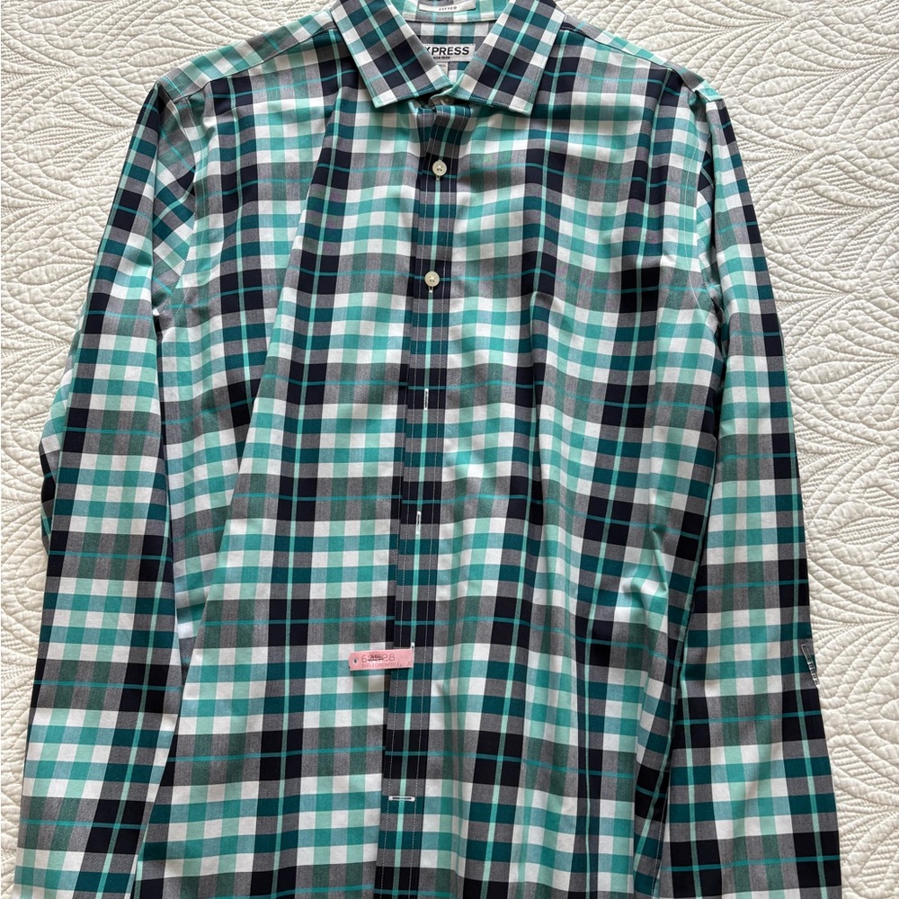 Express Green and dark blue Dress Shirt